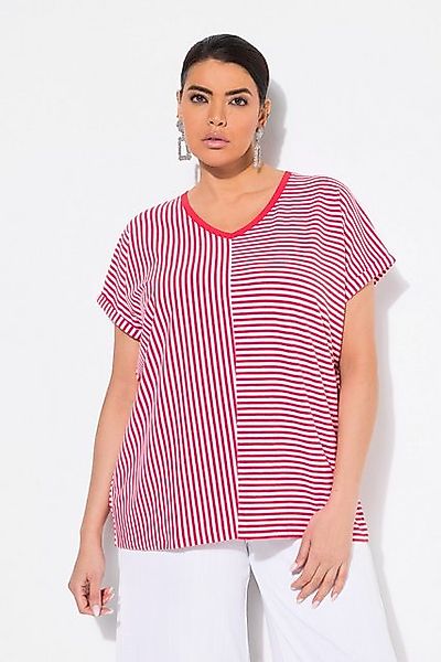 Ulla Popken T-Shirt Shirt Ringelmix Oversized V-Ausschnitt Halbarm günstig online kaufen