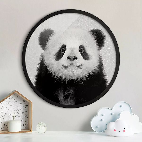 Rundes Bild mit Rahmen Baby Panda Prian Schwarz Weiß günstig online kaufen