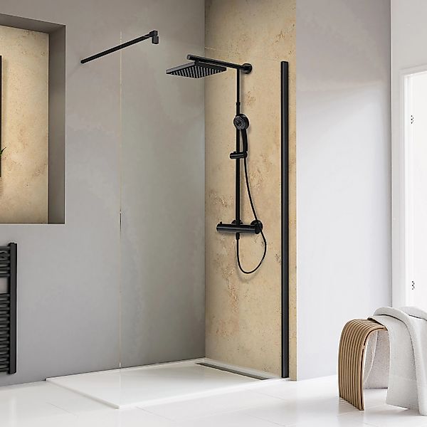 Schulte Walk In Frontteil Toura 200 cm x 90 cm Mattschwarz ESG Klar Hell günstig online kaufen