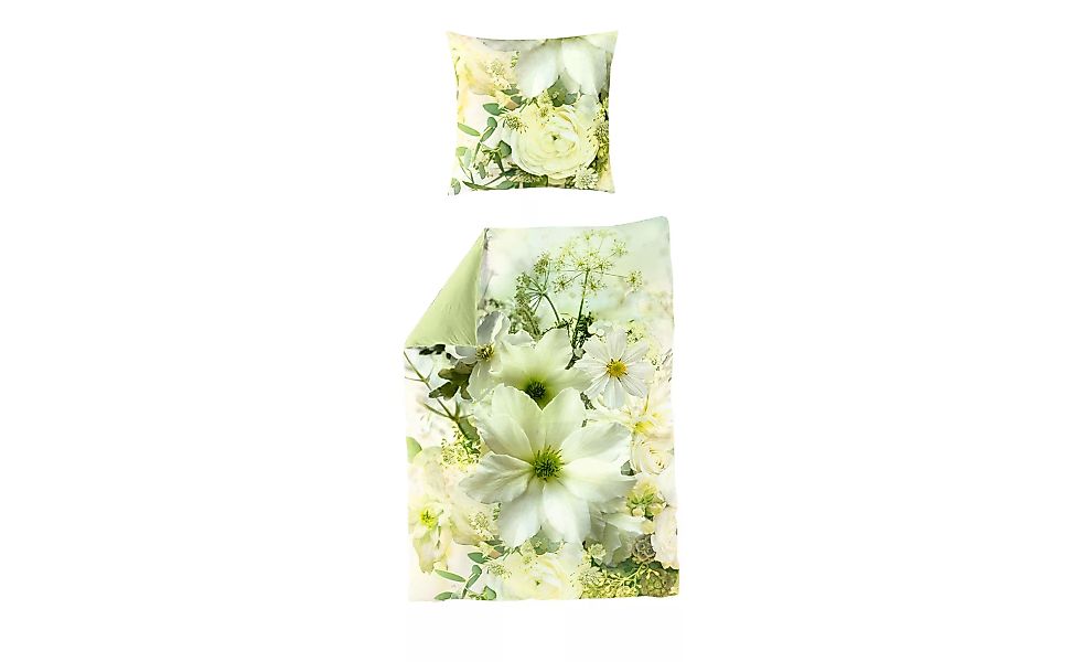 Bierbaum Mako Satin Wendebettwäsche  Floral - grün - 100% Baumwolle - 135 c günstig online kaufen