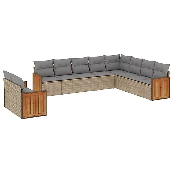 vidaXL 10-tlg Garten-Sofagarnitur mit Kissen Beige Poly Rattan Modell 163 günstig online kaufen