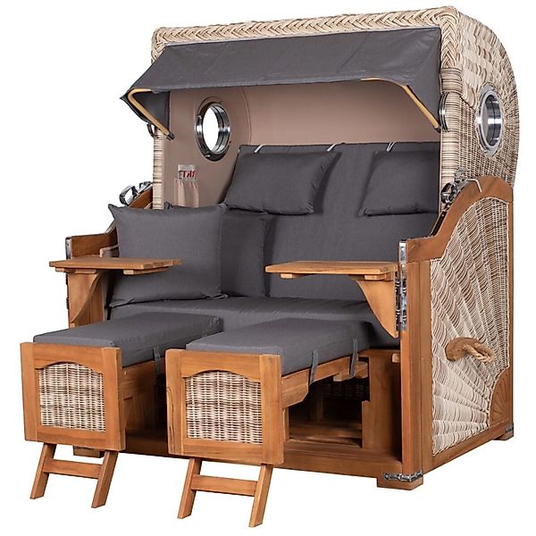 bene,iving Strandkorb Komplettset Ammersee Grande XL Teak Bullauge PE Shell günstig online kaufen