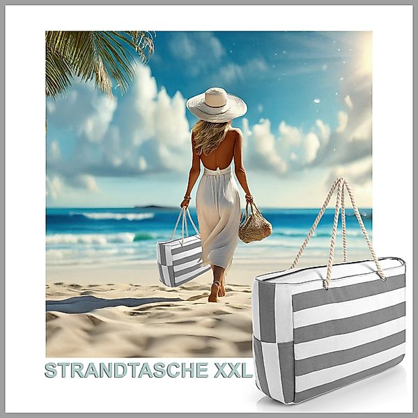 BigDean Strandtasche Badetasche XXL grau weiß günstig online kaufen