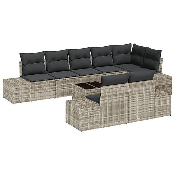 vidaXL Loungesofa 9-teiliges Garten Sofa Set mit Kissen Graues Poly-Rattan, günstig online kaufen