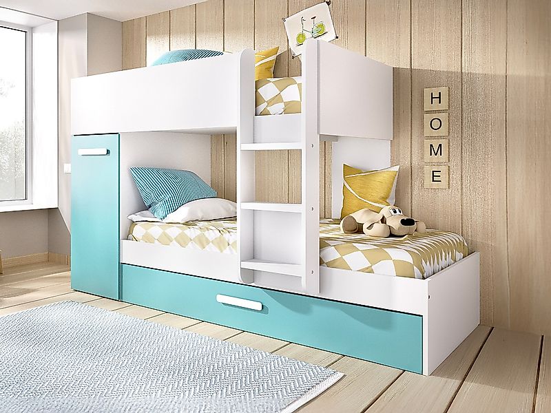 Etagenbett Ausziehbett mit Stauraum + Matratzen - 3x 90 x 190 cm - Weiß, Na günstig online kaufen