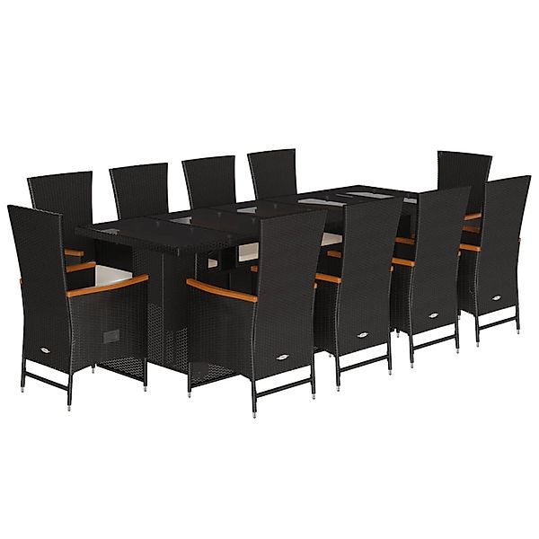 vidaXL 11-Tlg Garten-Essgruppe mit Kissen Schwarz Poly Rattan 3277536 günstig online kaufen