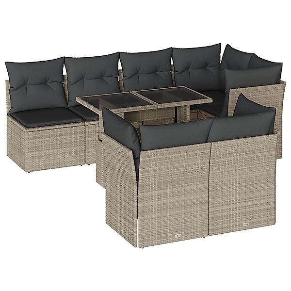 vidaXL 8-Tlg Garten-Sofagarnitur mit Kissen Hellgrau Poly Rattan 3266412 günstig online kaufen