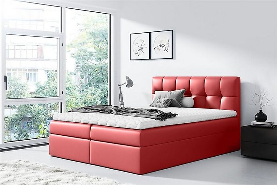 Fun Möbel Boxbett Schlafzimmerbett CARMEN in Kunstleder Rot (inkl. Bettkast günstig online kaufen