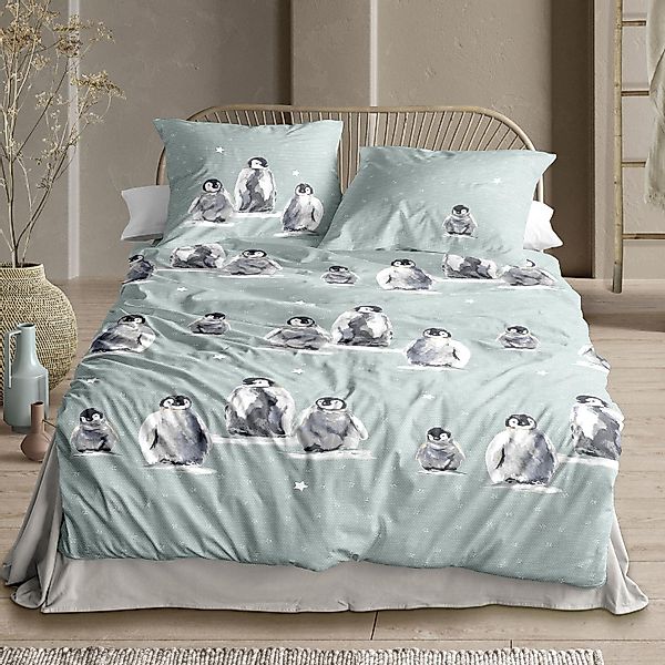 Irisette Biber Bettwäsche Panda 8645-20 Pinguine Sterne Blau 135x200 günstig online kaufen