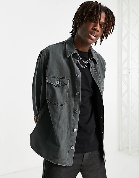 AllSaints – Drobak – Hemdjacke in verwaschenem Schwarz günstig online kaufen