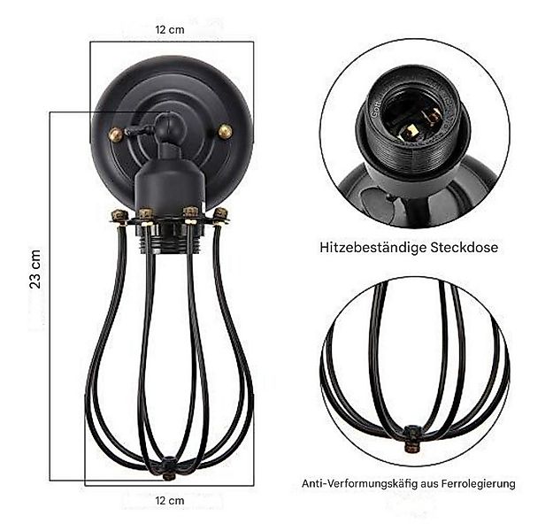 Riserva Wandleuchte Amerikanische Retro Wandlampe,schwarze Wandlampe,E27,fü günstig online kaufen