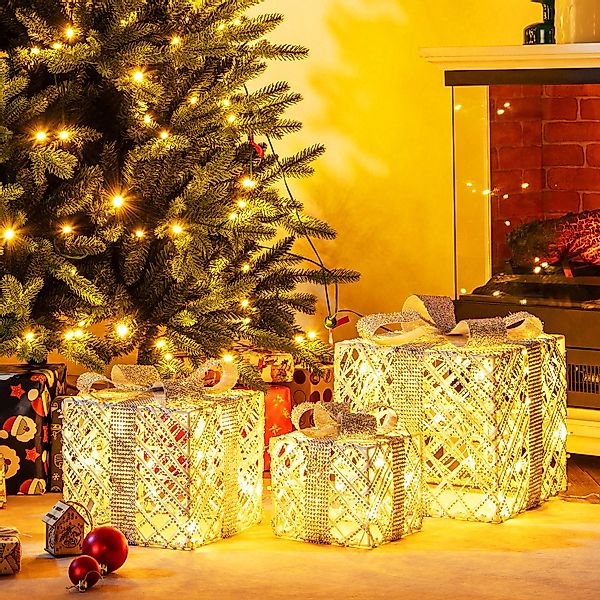 COSTWAY Weihnachtsfigur, 3 tlg. Geschenkboxen, LED günstig online kaufen