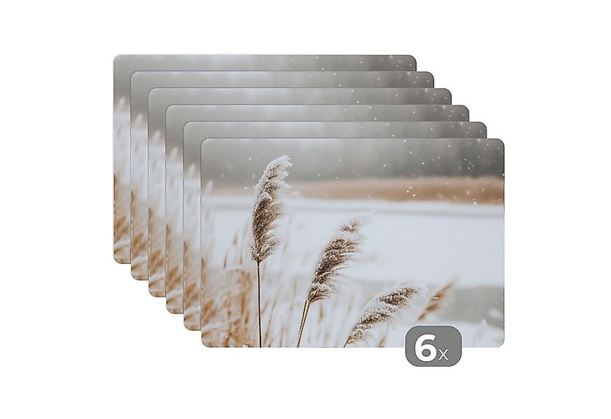 MuchoWow Platzset Schilf - See - Winter - Natur - Schnee - Beige, (6-St), P günstig online kaufen
