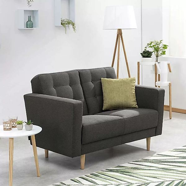 Sofa in Anthrazit aus Flachgewebe und Eschenholz 128 cm breit günstig online kaufen