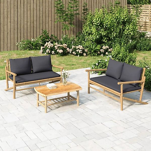 Vidaxl 2-tlg. Garten-lounge-set Mit Dunkelgrauen Kissen Bambus günstig online kaufen