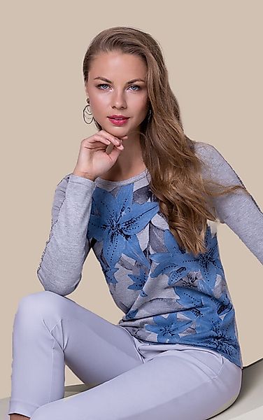 Passioni Strickpullover mit Blumenprint und feinen günstig online kaufen