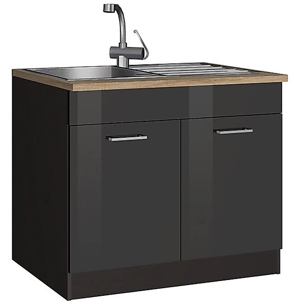 Held Möbel Küchen-Spülenunterschrank Mailand 100 cm Hochglanz Graphit/Graph günstig online kaufen