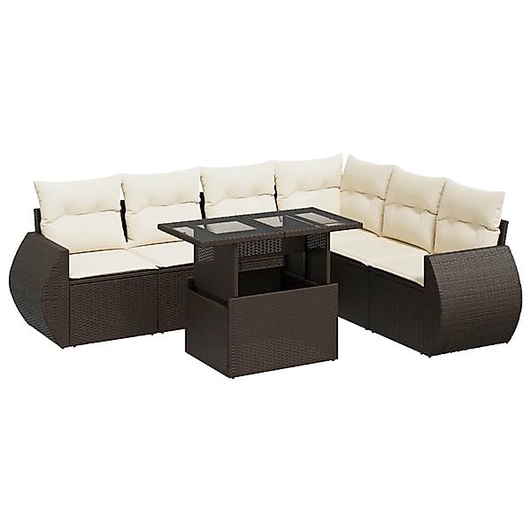 vidaXL 7-Tlg Garten-Sofagarnitur mit Kissen Braun Poly Rattan 3326654 günstig online kaufen