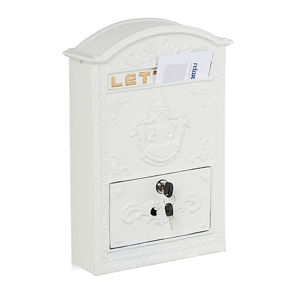 relaxdays Briefkasten Vintage mit Ornamente, Weiß günstig online kaufen