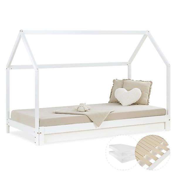 Homestyle4u Hausbett 90x200 mit 2 Matratzen Ausziehbar in Weiß 2719 günstig online kaufen