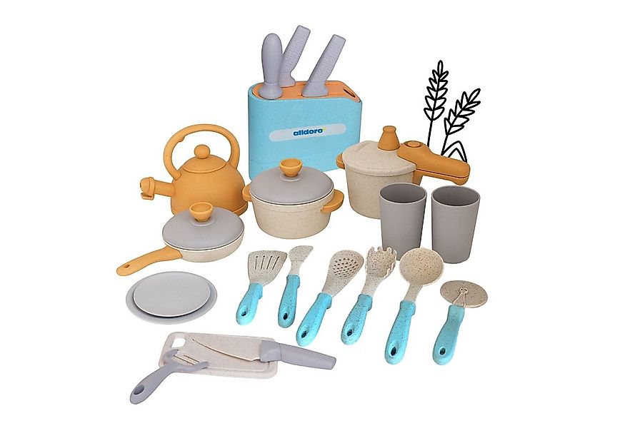 alldoro Spiel-Kochgeschirr Koch- und Geschirrset mit Messerblock für die Ki günstig online kaufen