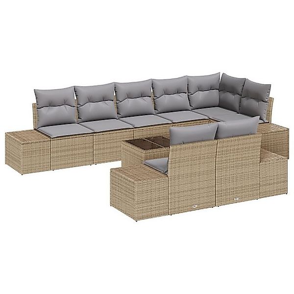vidaXL Loungesofa 9-tlg. Garten-Sofagarnitur mit Kissen Schwarz Poly Rattan günstig online kaufen