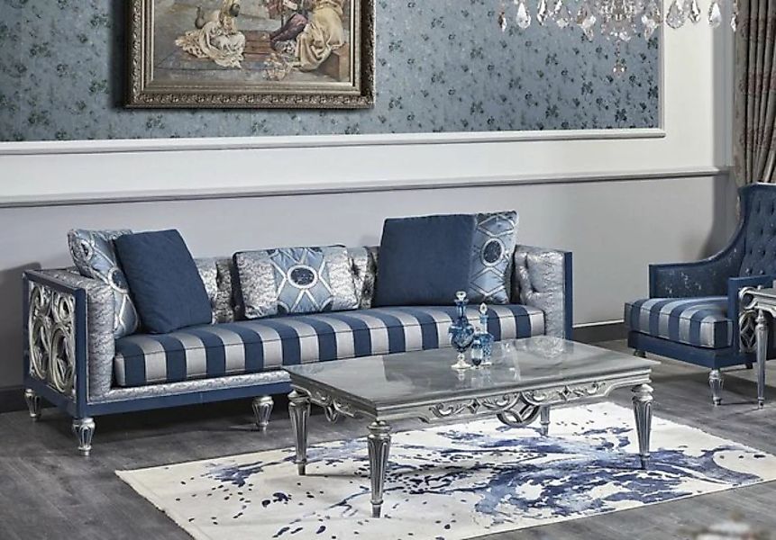 Casa Padrino Chesterfield-Sofa Luxus Barock Chesterfield Sofa Blau / Silber günstig online kaufen