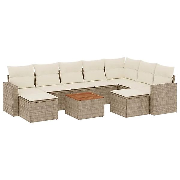 vidaXL 10-Tlg Garten-Sofagarnitur mit Kissen Beige Poly Rattan 3224406 günstig online kaufen