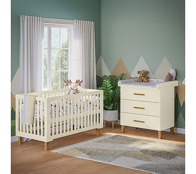 Bellabino Babymöbel-Set Liri, (Beige/Natur, 2-tlg., Kinderbett, Wickelkommo günstig online kaufen