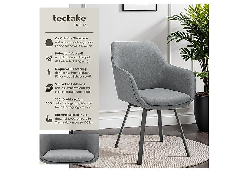 tectake Esszimmerstuhl Drehbarer Armlehnstuhl Alicon, gepolstert (Set, 6 St günstig online kaufen