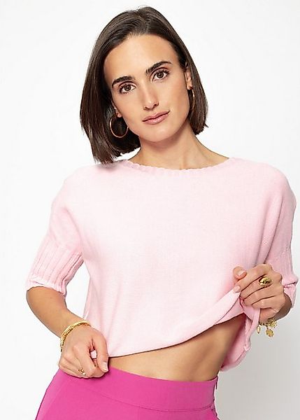 SASSYCLASSY Strickpullover Kurzarm Strickpullover Damen mit weitem Rundhals günstig online kaufen