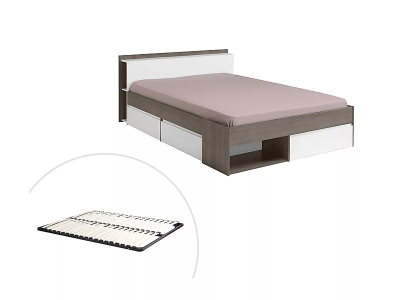 PARISOT Bett mit Stauraum & Schubladen + Lattenrost - 160 x 200 cm - Taupe günstig online kaufen