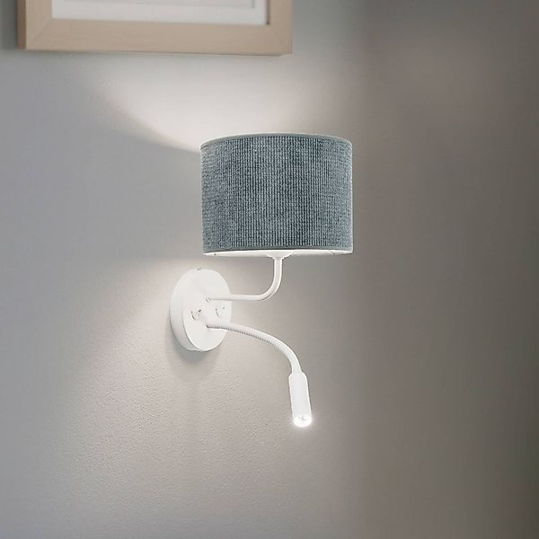 Wandleuchte Roller, Cord mint, weiß, mit Leselicht günstig online kaufen
