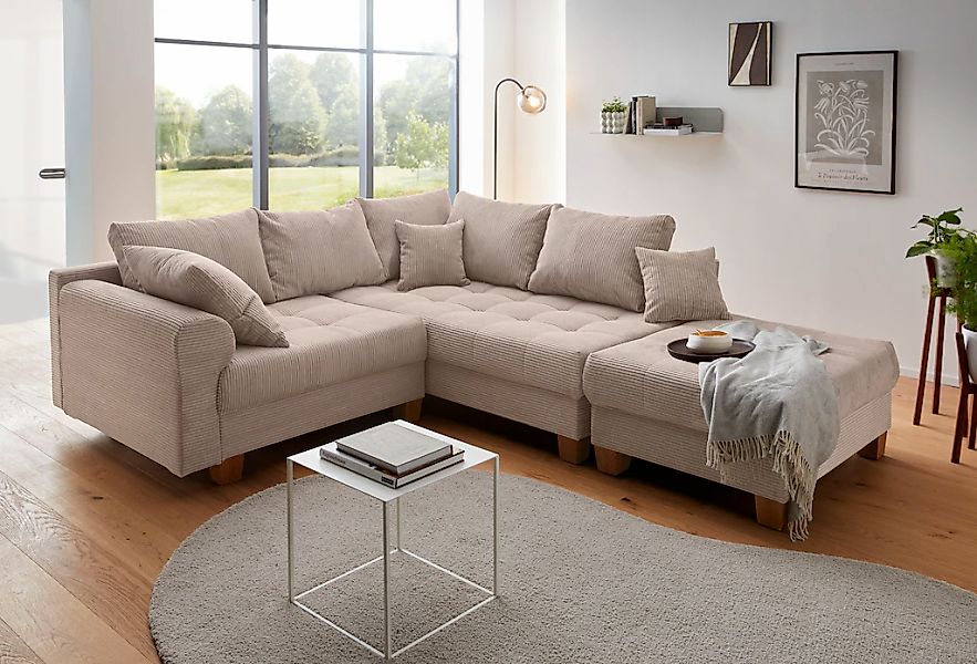 Home affaire Ecksofa "Rice L-Form, B: 216 cm" Set: Sofa & Hocker, mit 3 Zie günstig online kaufen