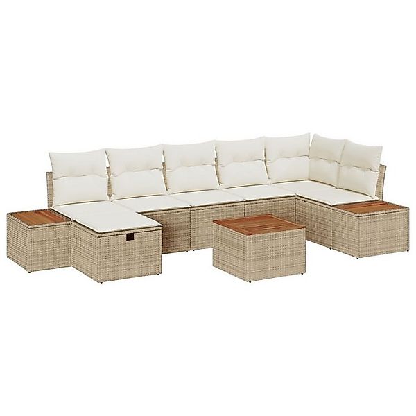 vidaXL Loungesofa 8-teiliges Garten-Sofa-Set mit Kissen Beige Poly Rattan, günstig online kaufen