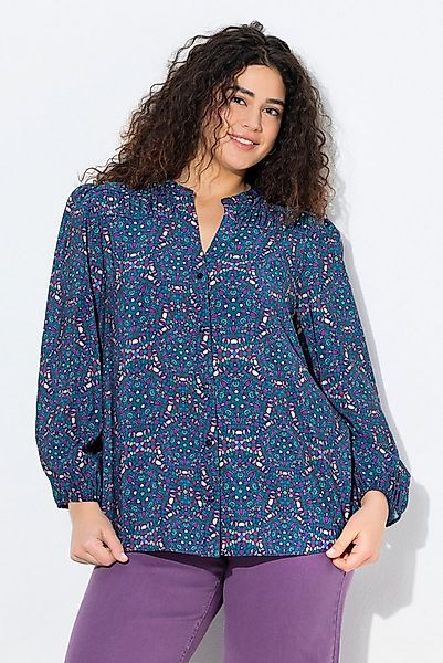 Ulla Popken Longbluse Bluse Zierpasse A-Linie Tunika-Ausschnitt Langarm günstig online kaufen
