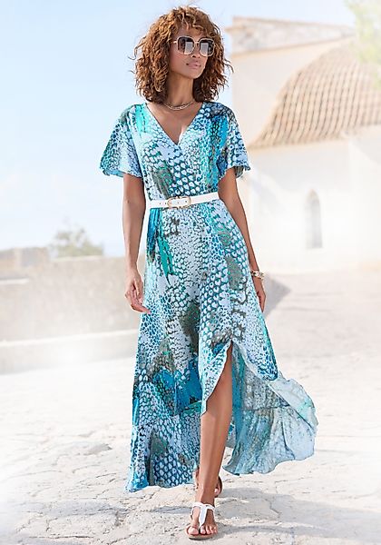 Buffalo Maxikleid, im Vokuhila-Schnitt, Schlitz und Volant, Flügelärmel, Dr günstig online kaufen