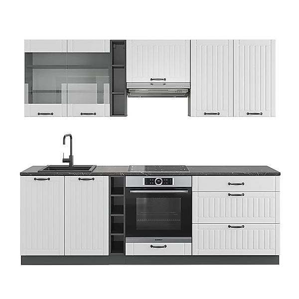 Vicco Fame-Line Küchenzeile Weiß Landhaus/Anthrazit 235 cm AP Anthrazit günstig online kaufen