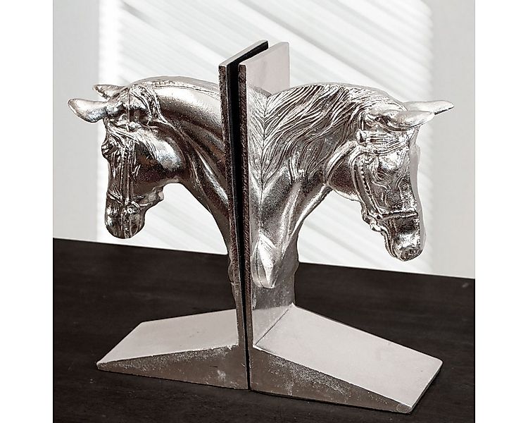 Antikas Wanddekoobjekt Buchstützen, 2er Set, Aluminium, Pferde, Pferdeköpfe günstig online kaufen