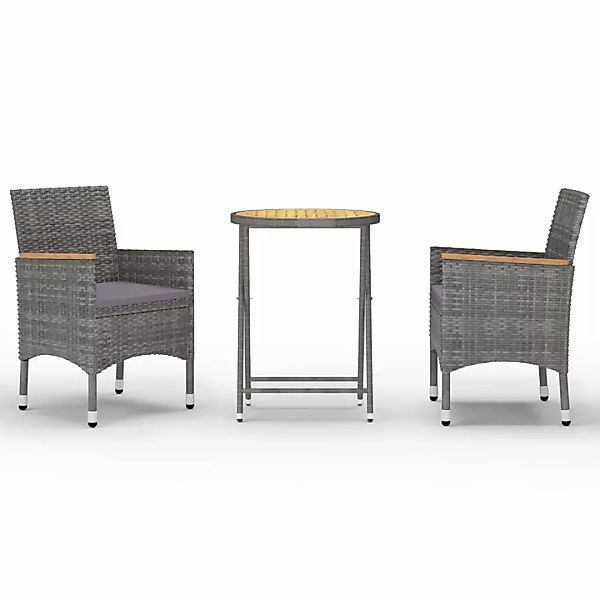 3-tlg. Bistro-set Poly Rattan Und Akazienholz Grau günstig online kaufen