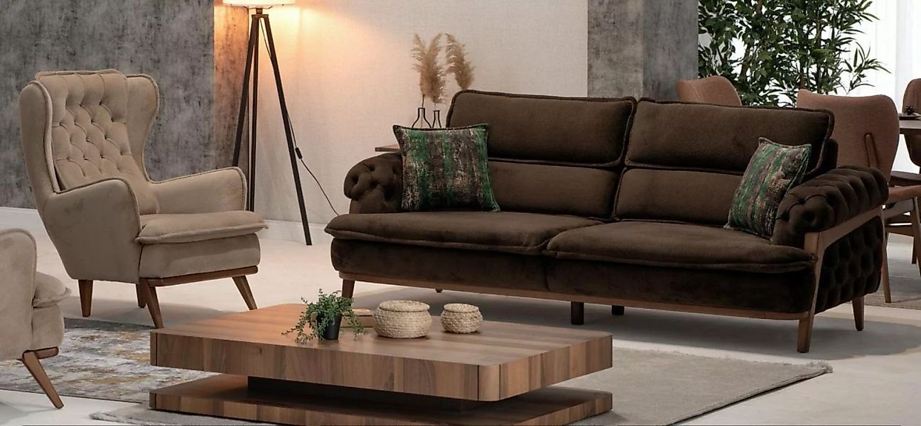 JVmoebel Chesterfield-Sofa Sofagarnitur Sofa Couch Polster 3 3 1 Sitzer Tex günstig online kaufen