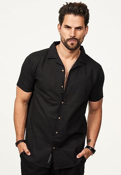 behype Kurzarmhemd aus Leinen Sommerhemd im Regular-Fit Herren Leinenhemd F günstig online kaufen