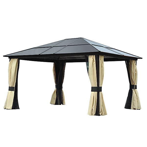 Outsunny Pavillon Polyestergewebe Moskitonetz Schwarz Braun 420L x 360B x 2 günstig online kaufen