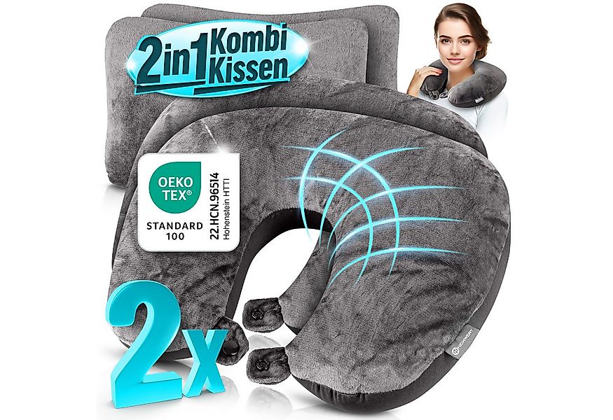 HEIMWERT Reisekissen Nackenkissen, 31x21 cm, 2-tlg., Nackenhörnchen und Kis günstig online kaufen
