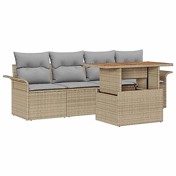vidaXL Gartensofa-Set mit Kissen 5 Stk Beige und Hellgrau Poly-Rattan 33492 günstig online kaufen