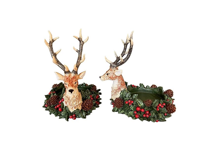 Online-Fuchs Kerzenhalter Hirsch mit Stechpalme & Tannenzapfen für Herbst, günstig online kaufen