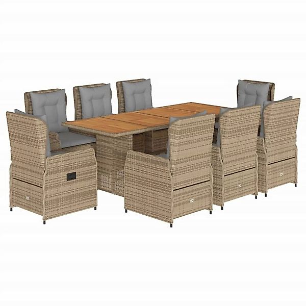 vidaXL 9-tlg Garten-Essgruppe mit Kissen Beige Poly Rattan Modell 40 günstig online kaufen