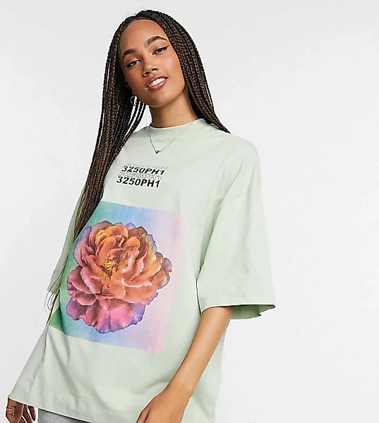 COLLUSION – Oversize-T-Shirt in Salbeigrün mit Blumengrafik günstig online kaufen