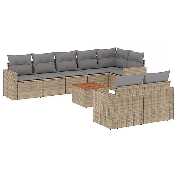 vidaXL 9-Tlg Garten-Sofagarnitur mit Kissen Beige Poly Rattan 3256542 günstig online kaufen