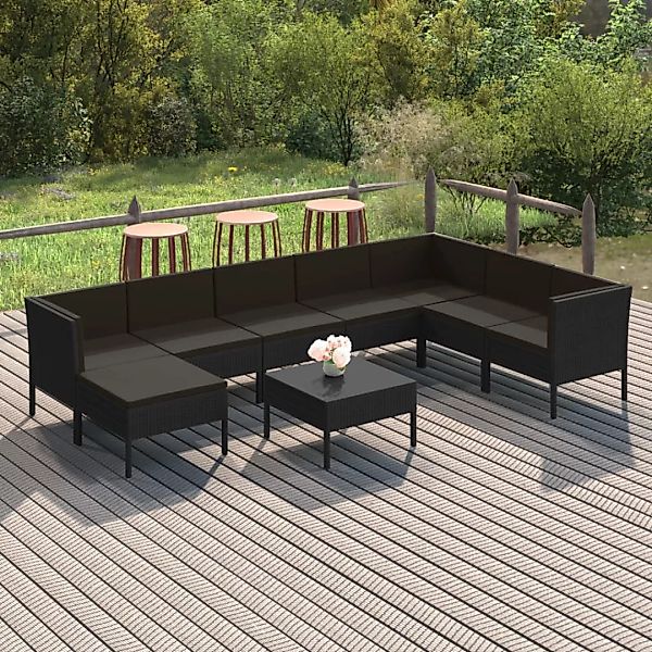 9-tlg. Garten-lounge-set Mit Auflagen Poly Rattan Schwarz günstig online kaufen